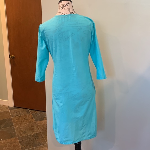 Srishti Aqua Blue Embroidered 100% Cotton Indian Kurta Women’s Small 3/4 Sleeve - Picture 4 of 6